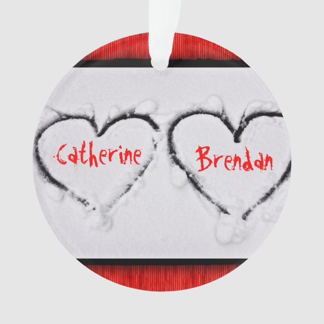 Two Hearts Fresh White Snow Red Corrugated Metal Ornament (Front)