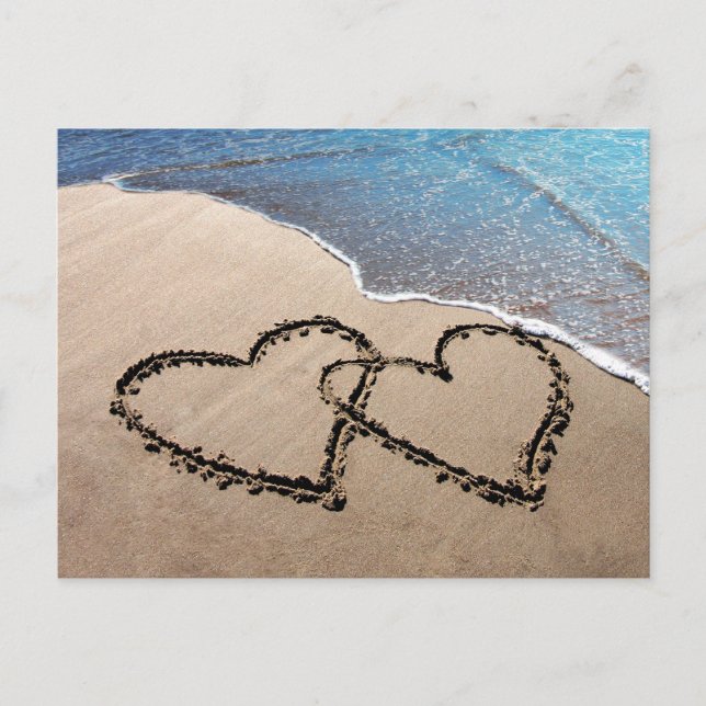 Two Hearts In The Sand Beach Postcard (Front)