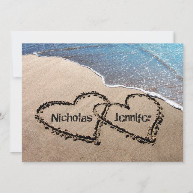Two Hearts In The Sand Beach Wedding Invitation (Front)