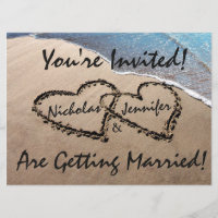 Two Hearts In The Sand Beach Wedding Invitation