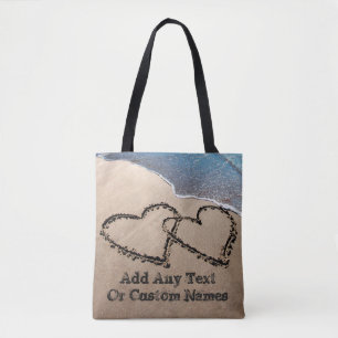 Two Hearts In The Sand Custom Print All Over Bag
