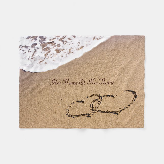 Two Hearts In The Sand Fleece Blanket (Front (Horizontal))