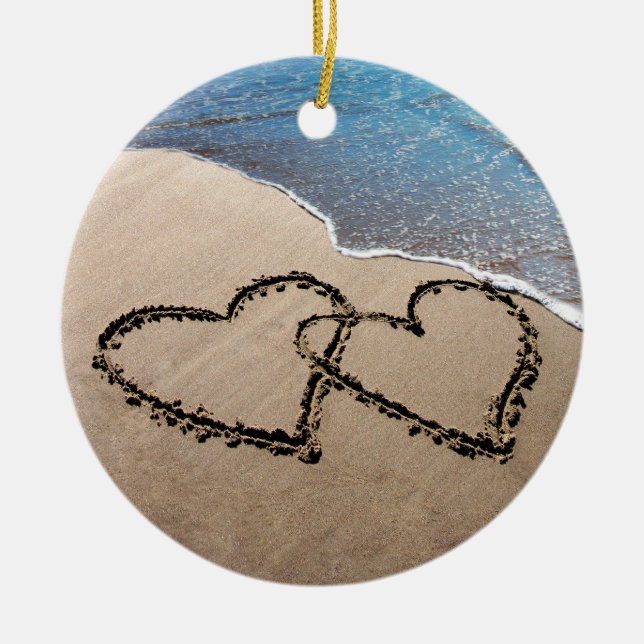 Two Hearts In The Sand Ornament (Front)