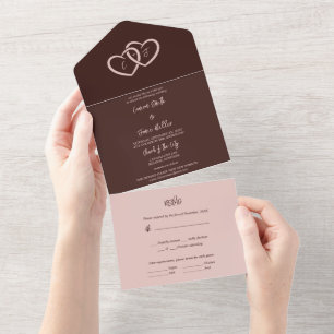 Two Hearts Intertwined with Initials Siena & Pale  All In One Invitation
