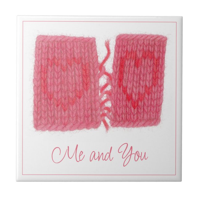 TWO HEARTS KNIT 4.25" Ceramic Tile + Text (Front)