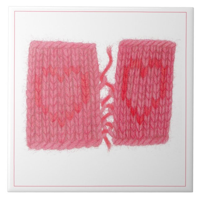 TWO HEARTS KNIT 6" Ceramic Tile  (Front)