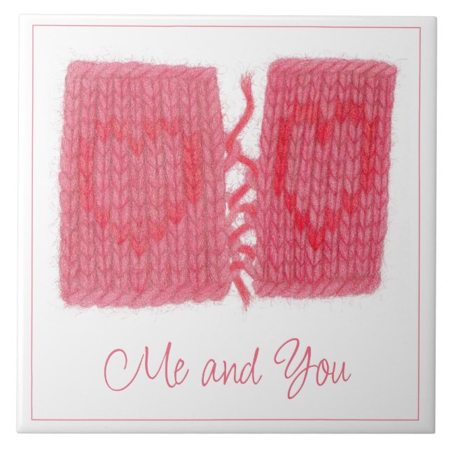 TWO HEARTS KNIT 6" Ceramic Tile + Text (Front)