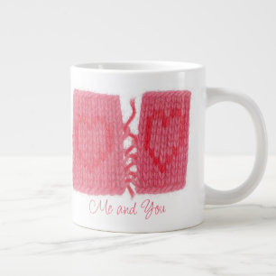 TWO HEARTS KNIT Big White Mug + Text