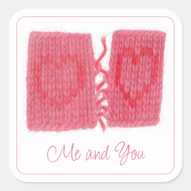 TWO HEARTS KNIT Large Square Stickers + Text (Front)