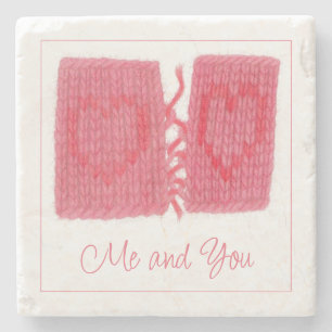 TWO HEARTS KNIT Marble Stone Coaster + Text
