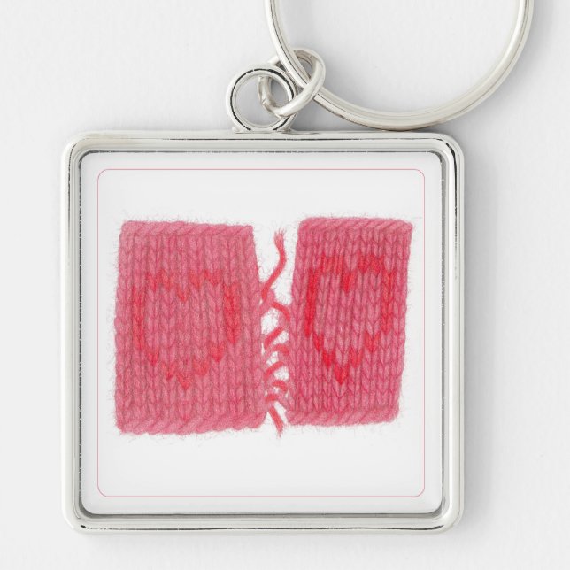 TWO HEARTS KNIT Premium Square Keychain (Front)