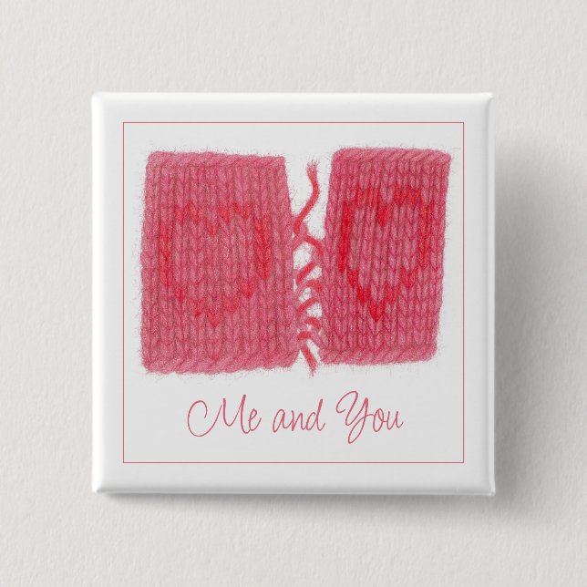 TWO HEARTS KNIT Square Pin Button + Text (Front)