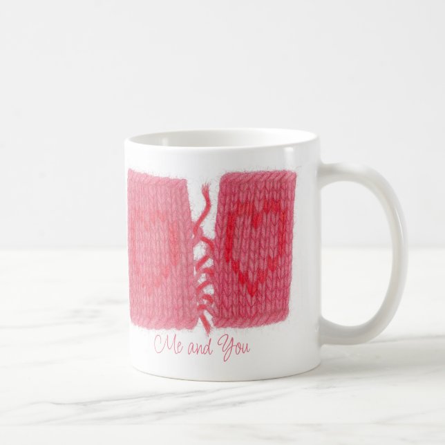 TWO HEARTS KNIT White Mug + Text (Right)