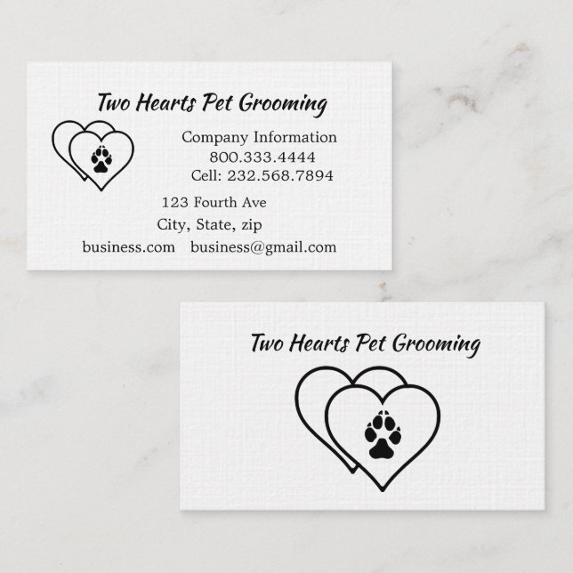 Two Hearts Love Animals Pet Business Card (Front/Back)