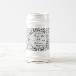 Two Hearts Monogram Wedding Pattern Beer Stein