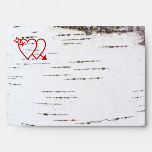 Two hearts on a birch bark envelope