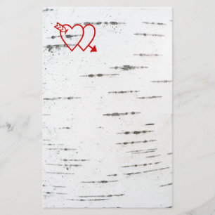 Two hearts on a birch bark stationery