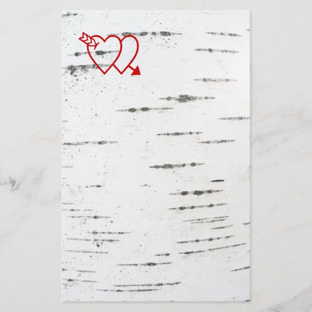 Two hearts on a birch bark stationery (Front)