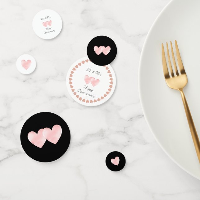 Two Hearts on Black & White Wedding Anniversary Co Confetti (Group)