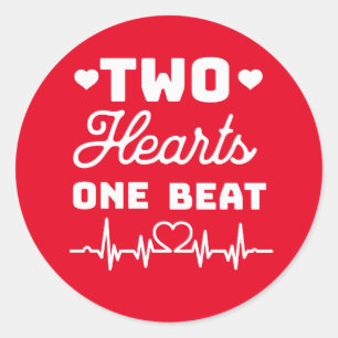 Two hearts. One Beat (white text) Valentine's  Classic Round Sticker
