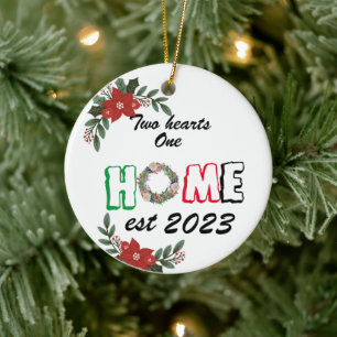 Two hearts one home,first Christmas new home xmas Ceramic Tree Decoration
