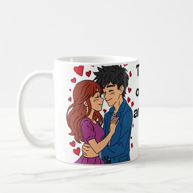'Two Hearts, One Journey' Anime Couple Mug (Left)