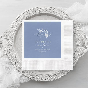 Two Hearts · One Love Dusty Blue Wedding Napkin