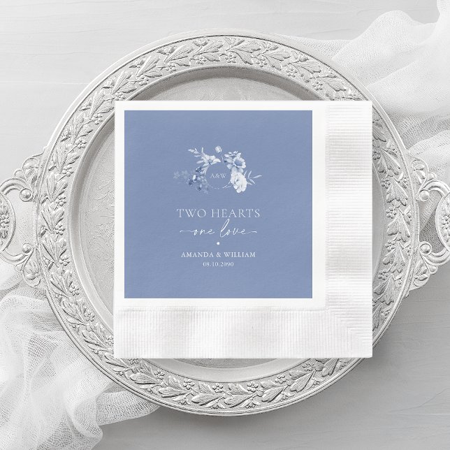 Two Hearts · One Love Dusty Blue Wedding  Napkin (Creator Uploaded)