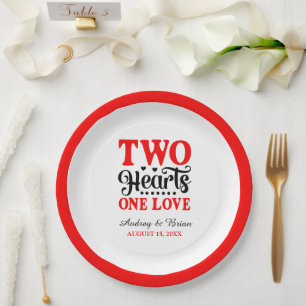 Two Hearts One Love Paper Plate
