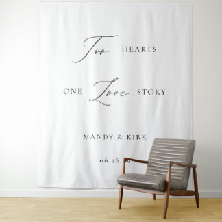 Two Hearts, One Love Story Wedding Backdrop Banner Tapestry