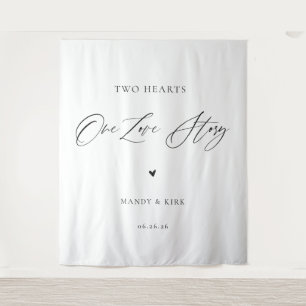 Two Hearts, One Love Story Wedding Backdrop Banner Tapestry
