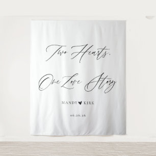 Two Hearts, One Love Story Wedding Backdrop Banner Tapestry