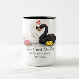 Two Hearts One Love Swan Wedding Anniversary Two-Tone Coffee Mug