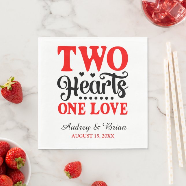 Two Hearts One Love Wedding Cocktail Napkins (Insitu)