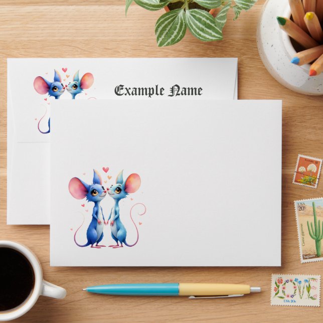 Two Hearts, One Love – Wedding Mice.  Envelope (Desk)