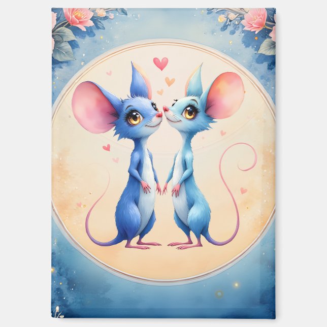 Two Hearts, One Love – Wedding Mice.  Magnet (Front)