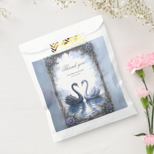 Two Hearts, One Reflection – Romantic Swan Wedding Favour Bags (Sealed)
