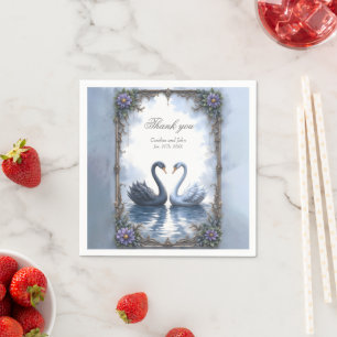 Two Hearts, One Reflection – Romantic Swan Wedding Napkin