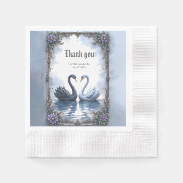 Two Hearts, One Reflection – Romantic Swan Wedding Napkin (Front)