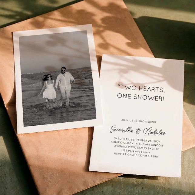 Two Hearts, One Shower Simple Photo Couple Shower Invitation (Creator Uploaded)