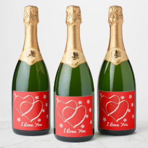 two hearts,romantic wedding.Personalised Sparkling Wine Label