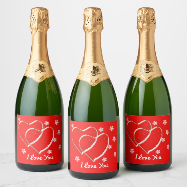two  hearts,romantic wedding.Personalised Sparkling Wine Label (Bottles)
