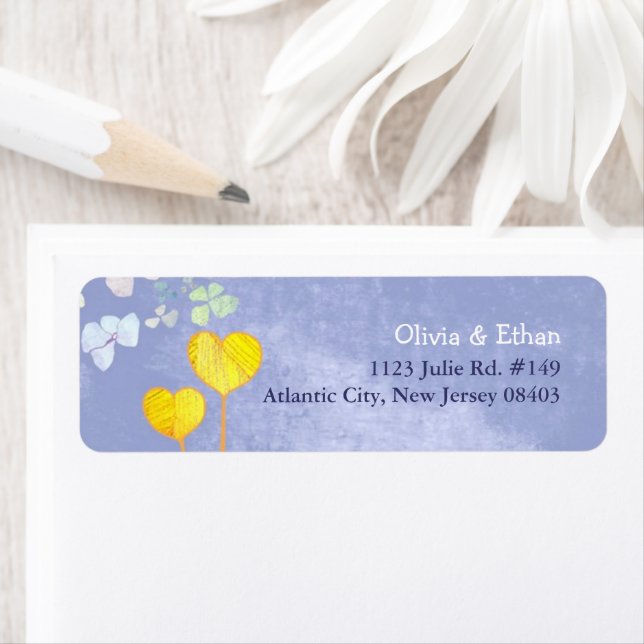 Two Hearts Rustic Blue Wedding Return Address (Insitu)