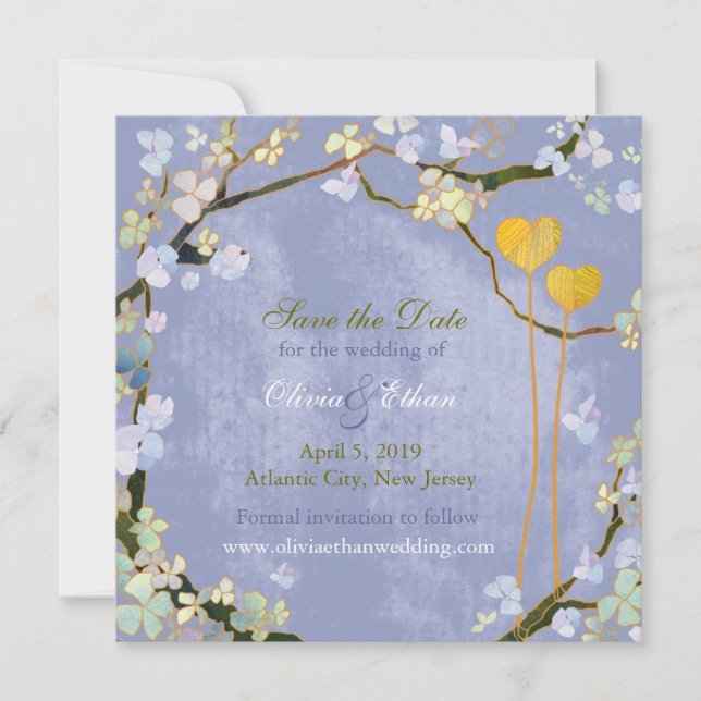 Two Hearts Rustic Blue Wedding Save the Date (Front)