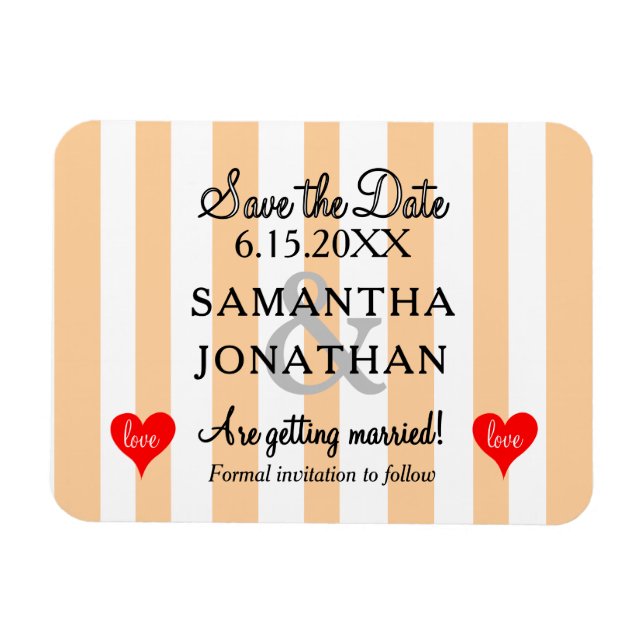 Two Hearts Sandy Beach White Stripes Wedding Magnet (Horizontal)