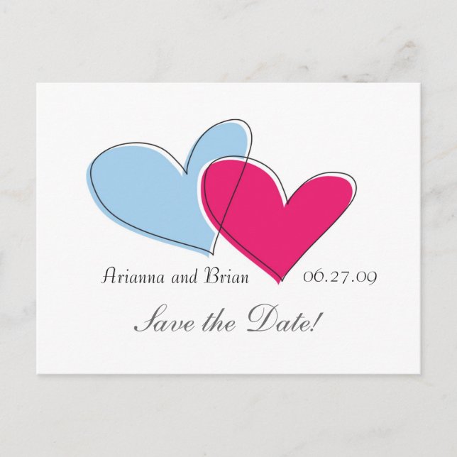 Two Hearts Save the Date Announcement Postcard (Front)