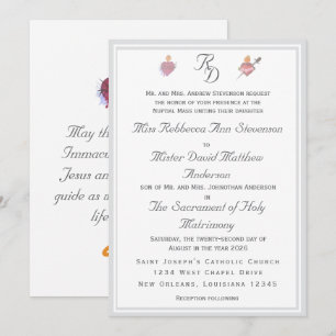 Two Hearts Silver Catholic Wedding Invitation