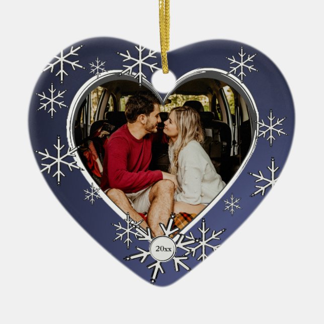 Two Hearts Snowflake Frame Ceramic Tree Decoration (Front)