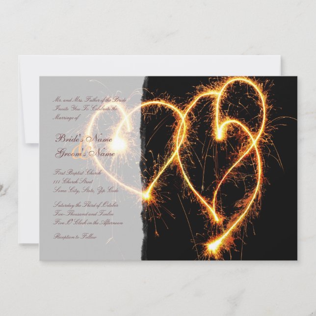 Two Hearts Sparklers Wedding Invitation (Front)