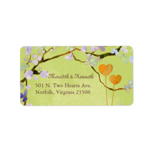 Two Hearts Spring Green Wedding Address Label
